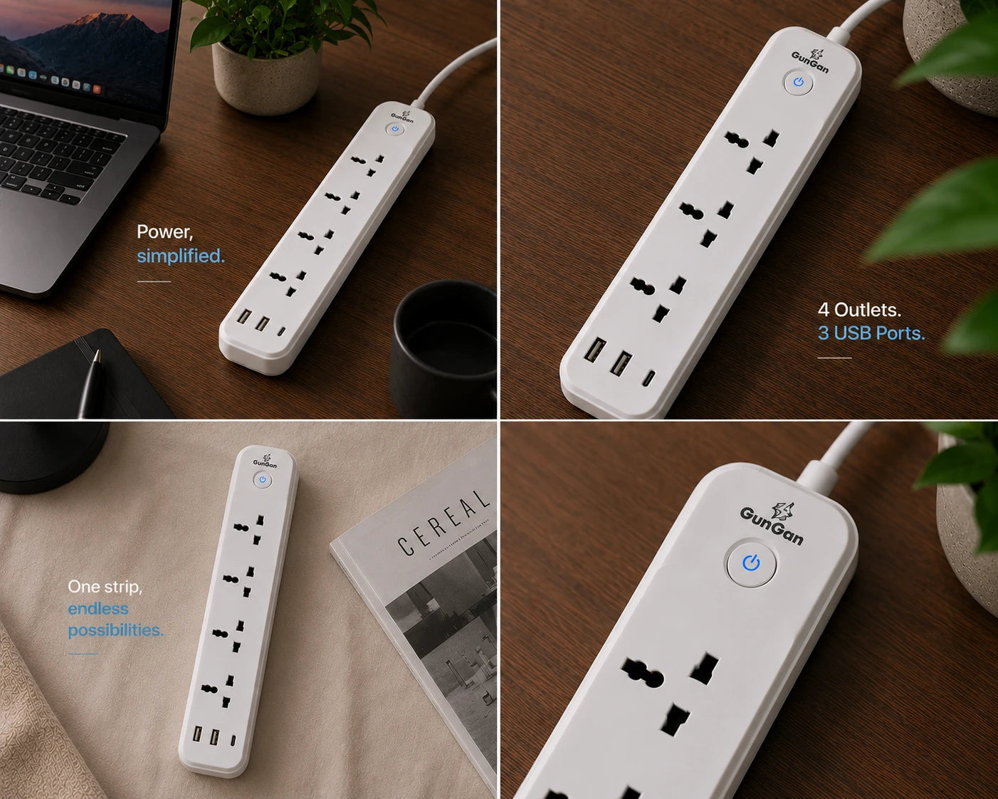 GunGaN Prime 4 AC + 3 USB — 4 Outlets, 3 USB Ports