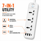 GunGaN Turbo — 7-in-1 Utility: 3 AC + 3 USB-A + 1 USB-C
